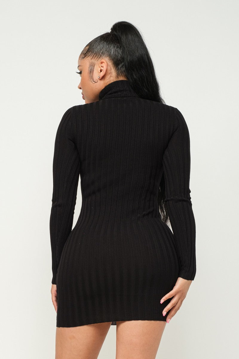 TURTLE NECK RIBBED MINI DRESS