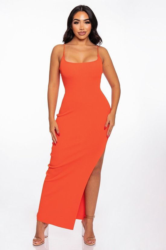 ORANGE CHANEL CHAIN TANK SLIT DRESS