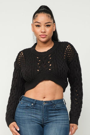 BLACK CABLE SWEATER CROP TOP