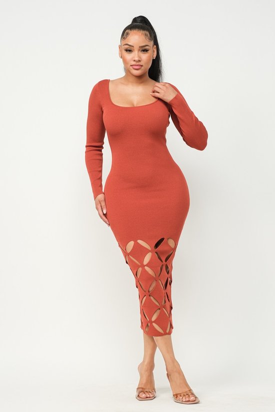 LONG SLEEVE DIAMOND CUT OUT MIDI DRESS