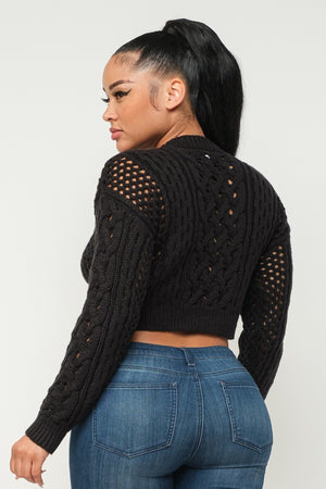 BLACK CABLE SWEATER CROP TOP