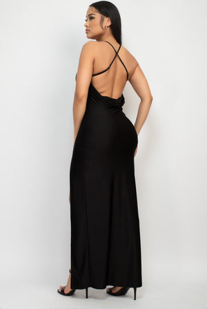 Back-Cowl Slit Bodycon Cami Dress