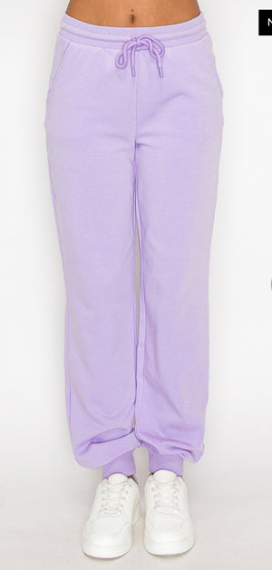 Lavender Fleece Elastic Drawstring Jogger Pants Set