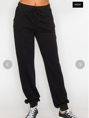 Black Fleece Elastic Drawstring Jogger Pants Set