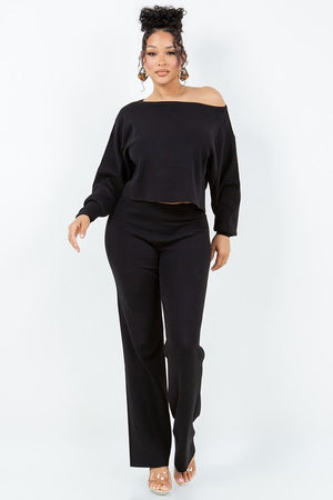 LONG SLEEVE ONE SHOULDER TOP w/ PANTS SET