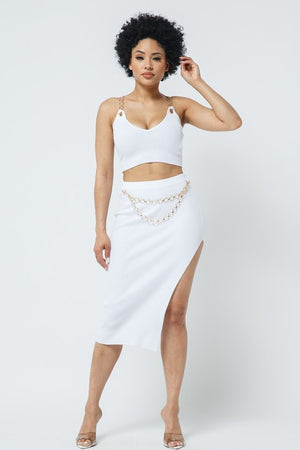 White Chain Strap Skirt Set